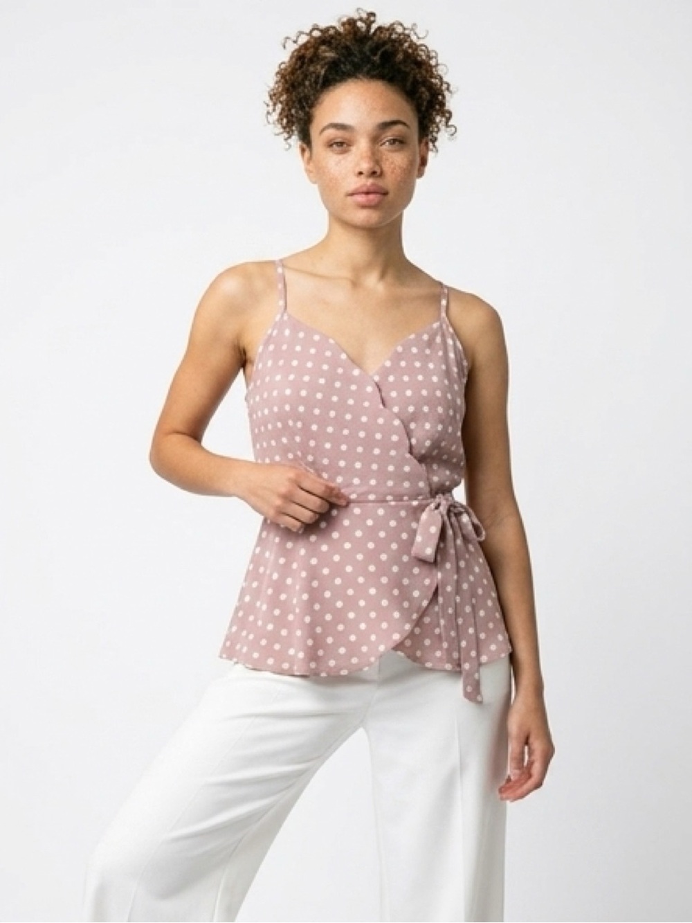 Monteau Los Angeles Polka Dot Wrap Peplum Cami Top Size M